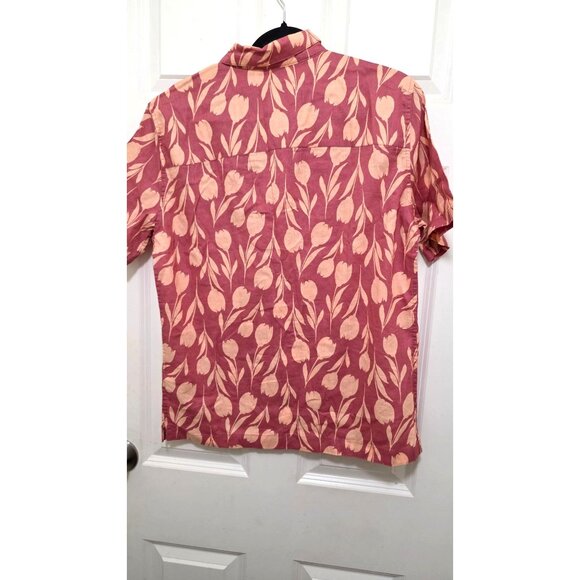 NWT GAP Men's XS Red & Beige Floral Linen Short Sleeve Button-Up Shirt With Poc - Picture 3 of 6